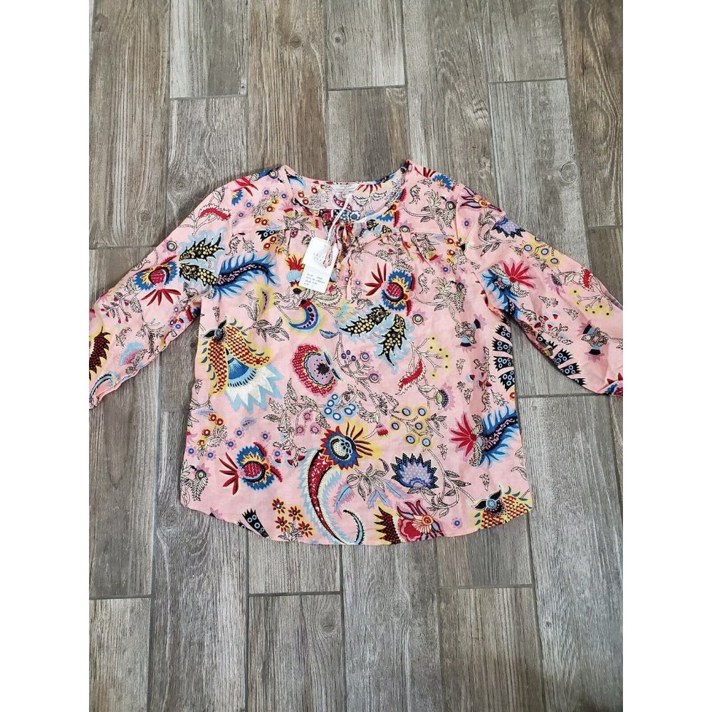 Nwt Hester & Orchard Linen Blend Top Floral Multi Color Size Large